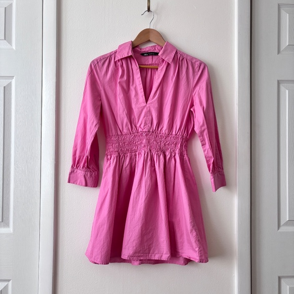 Zara Barbie Pink Cotton Poplin Smocked Mini Dress - Picture 7 of 11
